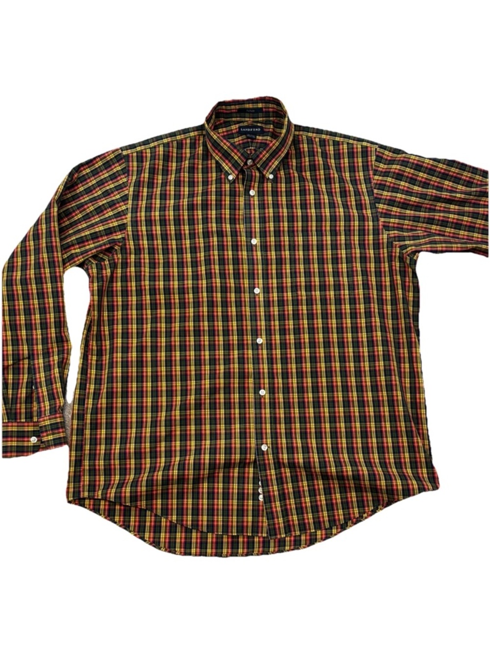 Lands' End 100% Cotton No Iron Plaid‎ Dress Shirt Men's Size 17-17 1/2 Multi